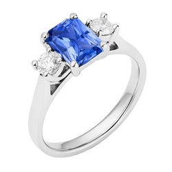 Bague Diamant Rond 3 Pierres Saphir Ceylan Radiant 2.50 Carats