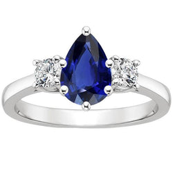 Bague Diamant Rond 3 Pierres Taille Poire Saphir Ceylan 3 Carats