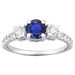 Bague Diamant Rond Anniversaire Saphir Bleu 3 Carats Bijoux Dames
