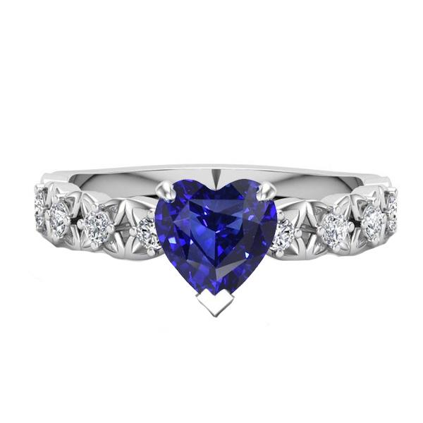 Bague Diamant Rond Coeur Saphir Sri Lankais 2 Carats Avec Accents - HarryChadEnt.FR