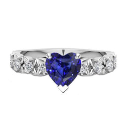 Bague Diamant Rond Coeur Saphir Sri Lankais 2 Carats Avec Accents