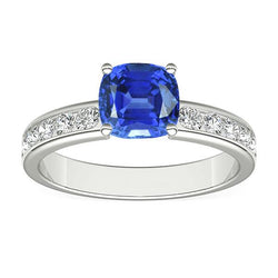 Bague Diamant Rond Coussin Saphir Pierre Gemme 3.50 Carats Or Blanc