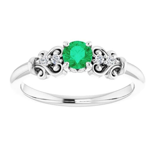 Bague Diamant Rond Émeraude Verte 1.40 Carats Or Blanc 14K Bijoux - HarryChadEnt.FR