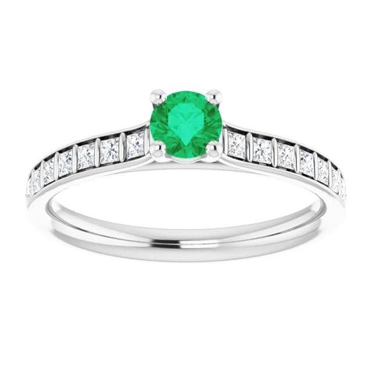 Bague Diamant Rond Émeraude Verte 2 Carats Or Blanc 14K - HarryChadEnt.FR