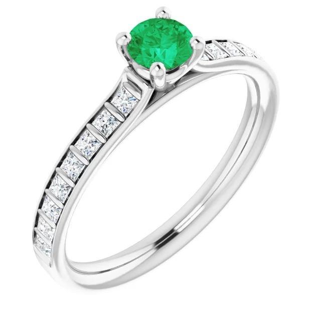 Bague Diamant Rond Émeraude Verte 2 Carats Or Blanc 14K - HarryChadEnt.FR