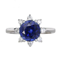 Bague Diamant Rond Halo Star Style Saphir Bleu 3 Carats Or Blanc
