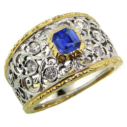 Bague Diamant Rond Lunette Asscher Saphir Bicolore Filigrane 2 Carats