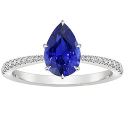 Bague Diamant Rond Pierres Précieuses Saphir Bleu Avec Accents Or 5 Carats