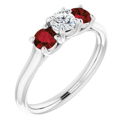 Bague Diamant Rond Rubis Pierre 2.40 Carats Or Blanc 14K Bijoux