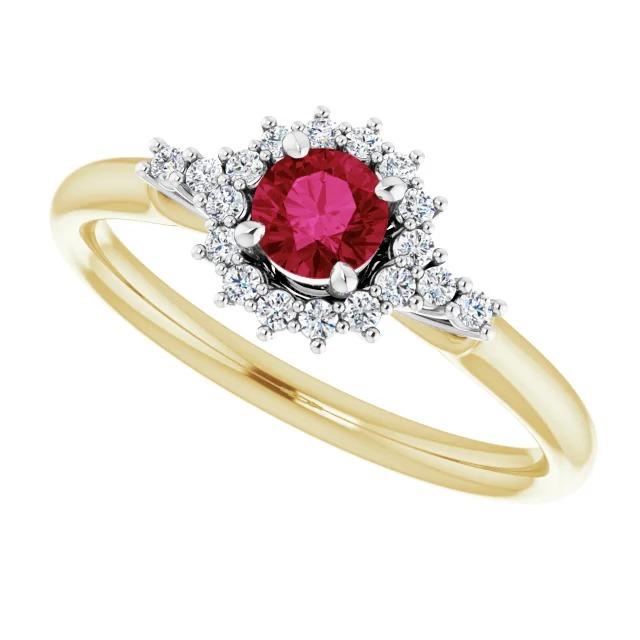 Bague Diamant Rond Rubis Style Halo Or 14K 1.50 Carats - HarryChadEnt.FR