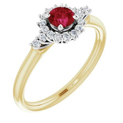 Bague Diamant Rond Rubis Style Halo Or 14K 1.50 Carats