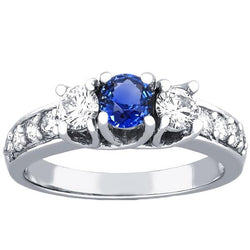 Bague Diamant Rond & Saphir Avec Accents Sertissage Treillis De 2.50 Carats