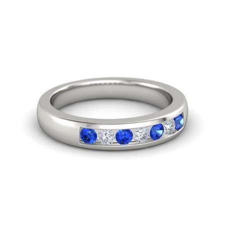 Bague Diamant Rond Saphir Bleu 2.50 Carats Or Blanc 14K - HarryChadEnt.FR