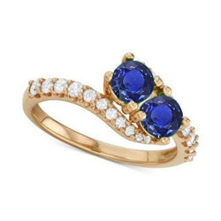 Bague Diamant Rond & Saphir Bleu Tige Torsadée Or Rose 2.50 Carats