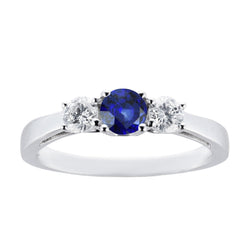 Bague Diamant Rond & Saphir Ceylan 3 Carats 3 Pierres Or Blanc 14K