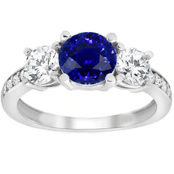 Bague Diamant Rond Saphir Ceylan 3.50 Carats Bijoux Femme