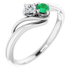 Bague Diamant Rond Sertissage Émeraude Verte 1.50 Carat
