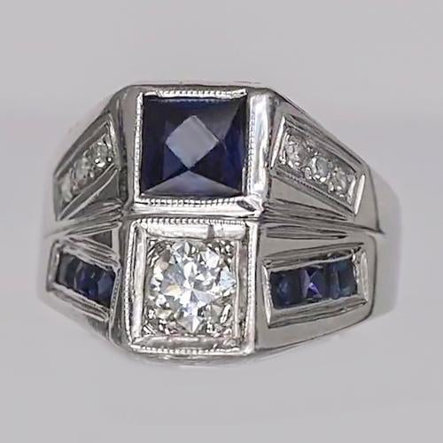 Bague Diamant Rond Taille Mine & Saphir Bleu Princesse 3.75 Carats - HarryChadEnt.FR
