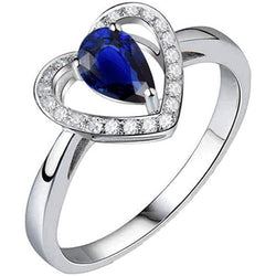 Bague Diamant Rond Taille Poire Saphir Bleu Style Coeur 3 Carats