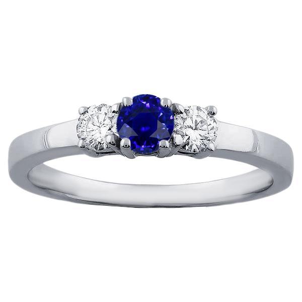 Bague Diamant Rond Trois Pierres 1.50 Carats Saphir Ceylan Pierre Gemme - HarryChadEnt.FR