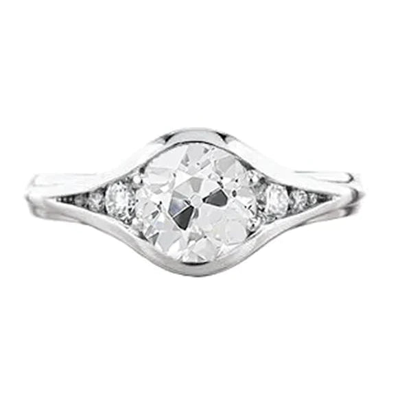 Bague Diamant Rond Vieux Mineur 1.25 Carats Grosse Côtelette