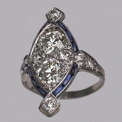 Bague Diamant Rond Vieux mineur & Saphir Baguette 1.75 Carats