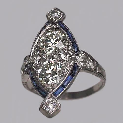 Bague Diamant Rond Vieux mineur & Saphir Baguette 1.75 Carats - HarryChadEnt.FR