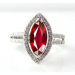 Bague Diamant Rouge & Rubis Forme Marquise 4.50 Carats Bijoux Or Blanc