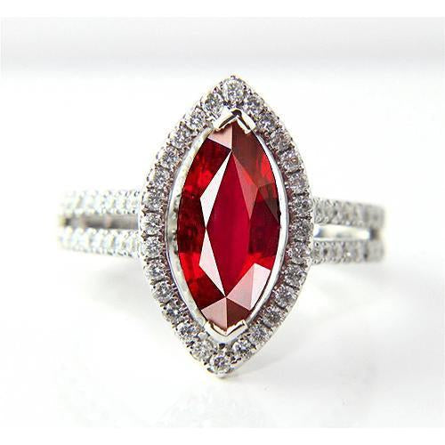Bague Diamant Rouge & Rubis Forme Marquise 4.50 Carats Bijoux Or Blanc - HarryChadEnt.FR