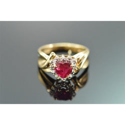 Bague Diamant Rubis Rouge En Forme De Coeur 2.15 Carats Or Jaune 14K