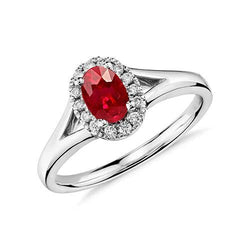 Bague Diamant Rubis Rouge Forme Ovale 1.20 Carats Or Blanc 14K