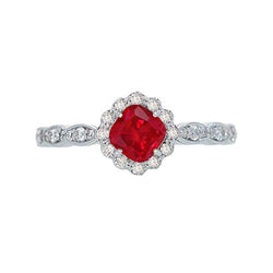 Bague Diamant Rubis Rouge Taille Coussin Or Blanc 14K 2.45 Carats