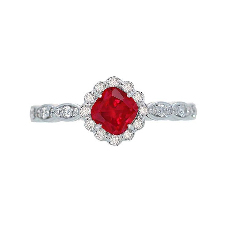 Bague Diamant Rubis Rouge Taille Coussin Or Blanc 14K 2.45 Carats - HarryChadEnt.FR