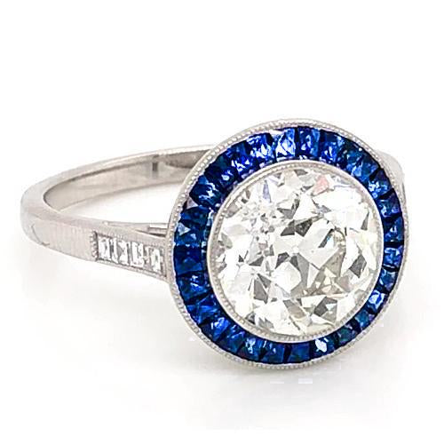 Bague Diamant Saphir Bleu 3.50 Carats Vieux Mineur Or Blanc 14K - HarryChadEnt.FR