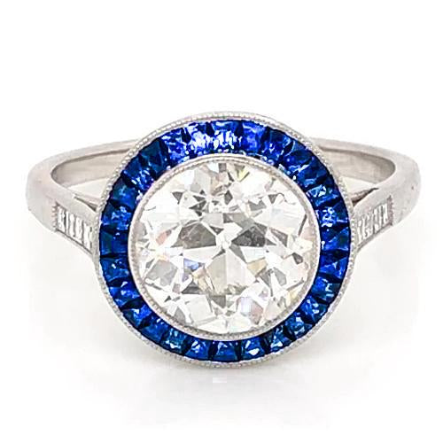 Bague Diamant Saphir Bleu 3.50 Carats Vieux Mineur Or Blanc 14K - HarryChadEnt.FR