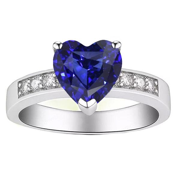 Bague Diamant Saphir Bleu Coeur Pierres Précieuses Or 14K 2.50 Carats - HarryChadEnt.FR