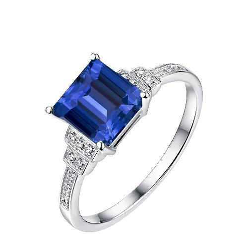 Bague Diamant Saphir Bleu Émeraude 3 Carats Or Blanc 14K Bijoux - HarryChadEnt.FR