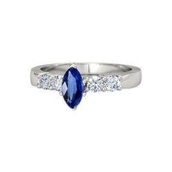 Bague Diamant Saphir Bleu Marquise & Bijou Rond 1.50 Carats