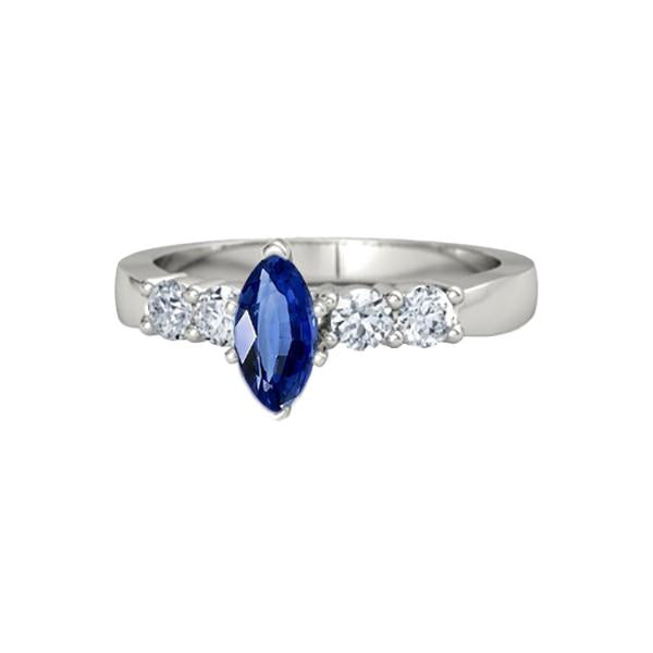 Bague Diamant Saphir Bleu Marquise & Bijou Rond 1.50 Carats - HarryChadEnt.FR