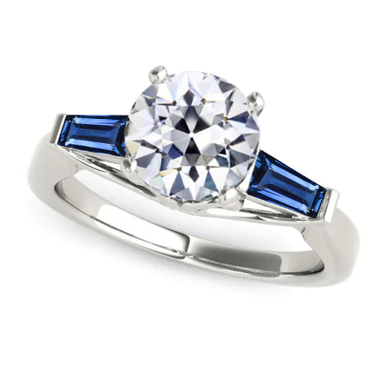 Bague Diamant Saphir Bleu Naturel 3,20 ct. 3 Vieux Mineur de Pierre
