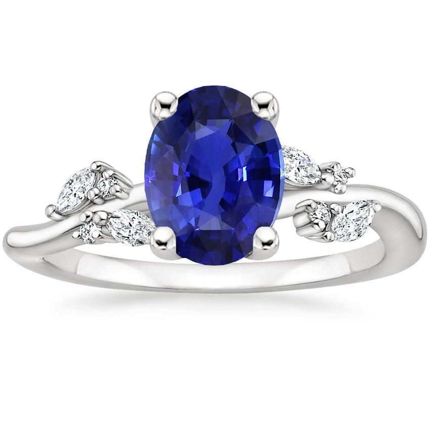 Bague Diamant Saphir Bleu Ovale Avec Marquise & Pierres Rondes 4 Carats - HarryChadEnt.FR