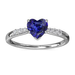 Bague Diamant Saphir Bleu Pierre Gemme Coeur 2 Carats Or 14K Bijoux