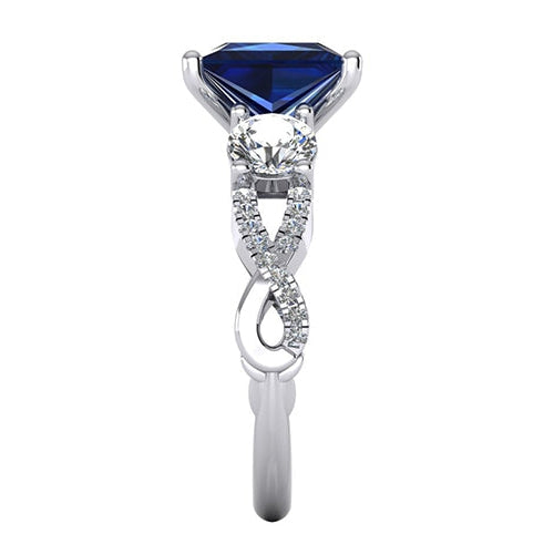 Bague Diamant Saphir Bleu Royal 5.50 Ct Taille Princesse Or 14K