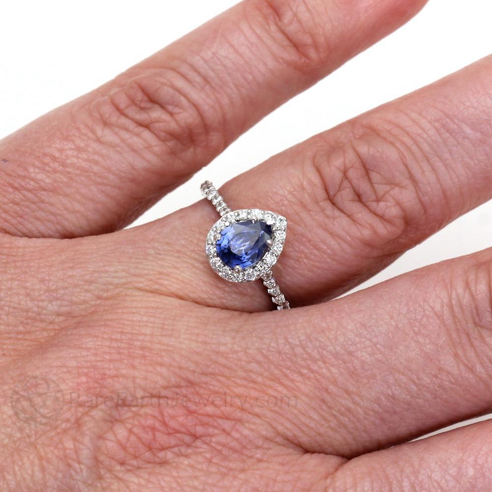 Bague Diamant Saphir Bleu Sri Lanka Forme Poire Or 2 Ct - HarryChadEnt.FR
