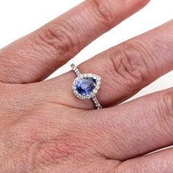 Bague Diamant Saphir Bleu Sri Lanka Forme Poire Or 2 Ct
