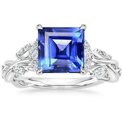 Bague Diamant Saphir Bleu Taille Princesse 6.75 Carats Bijoux Fantaisie