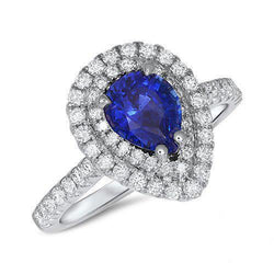 Bague Diamant Saphir Ceylan Taille Poire Or Blanc 14K 4 Carats