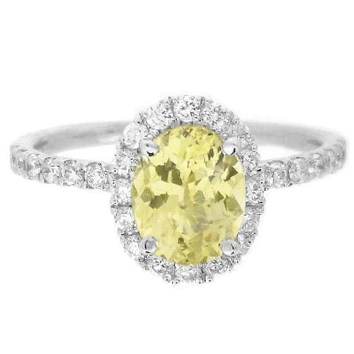 Bague Diamant Saphir Jaune Taille Ovale Et Ronde 5 Carats Or Blanc 14K - HarryChadEnt.FR