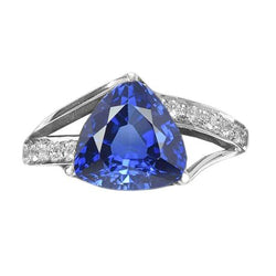 Bague Diamant Saphir Pierres Précieuses 2 Carats Tige Fendue Or Femme Bijoux
