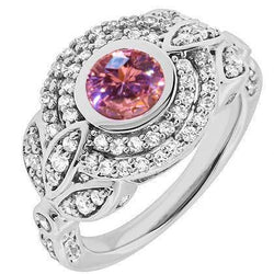 Bague Diamant Saphir Rose Taille Ronde 2.50 Carat Or Blanc 14K